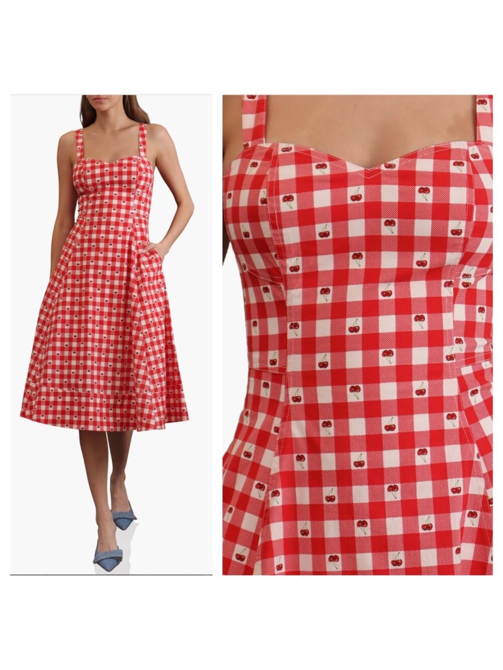 Avec Les Filles Cherry Red Gingham Dress NWT - Picture 2 of 5